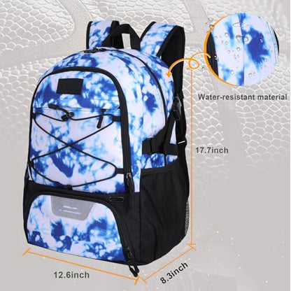Goloni Soccer Backpack,Basketball Backpack with Ball Compartment & Shoe Compartment,Backpack for Basketball,Soccer - color: Blue Tie Dye