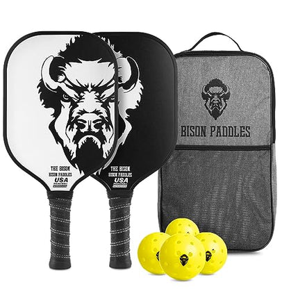Bison Paddles: Carbon Graphite Pickleball Paddles - Lightweight Pickleball Rackets | Honeycomb Composite Core Improves Pickle Ball Placement and Increases Power | Durable Unibody Construction - color: Bison Bundle