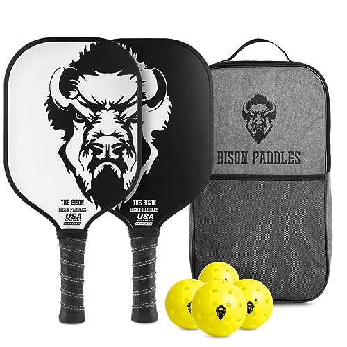 Bison Paddles: Carbon Graphite Pickleball Paddles - Lightweight Pickleball Rackets | Honeycomb Composite Core Improves Pickle Ball Placement and Increases Power | Durable Unibody Construction - color: Bison Bundle
