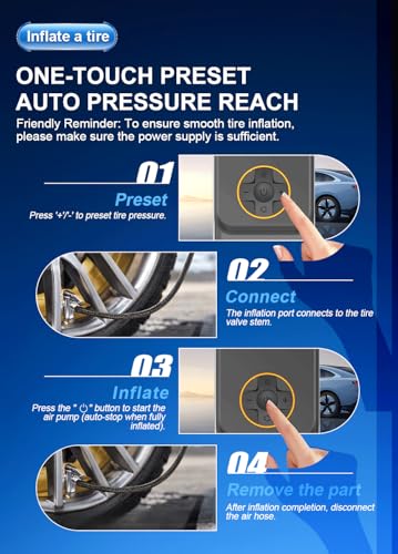 Portable Air Compressor with 6000mAh Battery and 12V DC - Tire Inflator Pump, 150PSI Rapid Inflation, Suitable for Cars, Bicycles, Motorcycles, and Ball Sports - Makes a Great Gift
