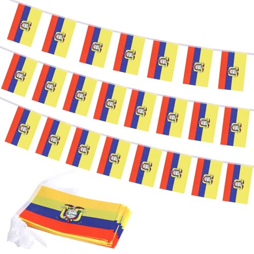 Ecuador Flag Banner, Small Mini Ecuadoran Flags Patriotic Decoration for Party, Classroom, Sports Events, 33 Feet 30 Flags - color: Ecuador