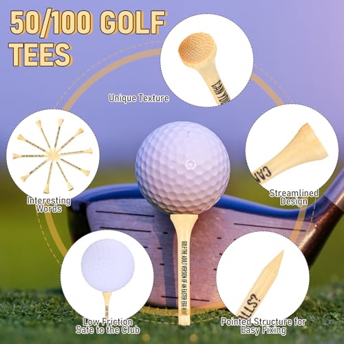 Hollowfly Father's Day Wood Golf Tees Bulk for Men 2-3/4 Inch Wooden Golf Tees Funny Birthday Gag Gifts for Men Grandpa Husband Lovers, 10 Style
