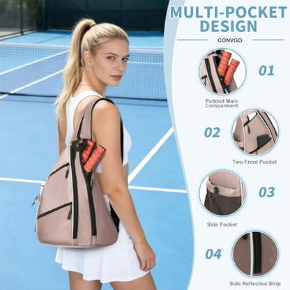 Pickleball Bag for Women and Men, Adjustable Pickle Ball Backpack, 2 in 1 Sports Sling Bag for Pickleball Paddles - color: Pink