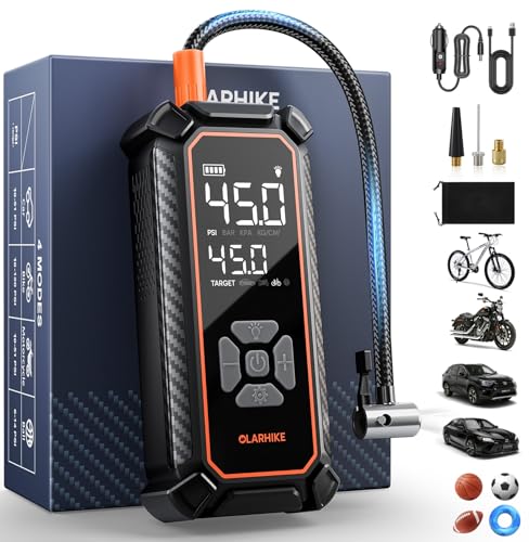 OlarHike Cordless Tire Inflator Portable Air Compressor,150 PSI Bike Pump with LED Light & Digital Pressure Gauge, Dual Power Air Pump for Car Tires, Motorcycle, Bicycle, Ball - color: 1-gray, size: 4500 (Standard Capacity)