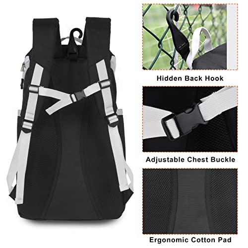 TPAID Baseball Backpack Large Capacity Softball Bag with Shoes Compartment and Fence Hook, Lightweight Baseball Equipment Bag Holds Bats, Helmets, Gloves, Hats, Clothes, Shoes - color: Black-A, size: 2 Bat Baseball