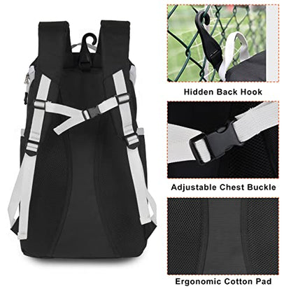 TPAID Baseball Backpack Large Capacity Softball Bag with Shoes Compartment and Fence Hook, Lightweight Baseball Equipment Bag Holds Bats, Helmets, Gloves, Hats, Clothes, Shoes - color: Black-A, size: 2 Bat Baseball