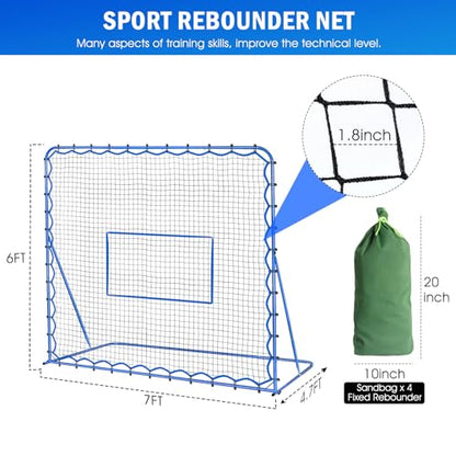 Soccer Baseball Rebounder Net, Soccer Goal Net, Volleyball Softball Rebound Pitchback Net Quick-Switch Angle Training for Control, Passing Practice, Bounce Back Rebounder Goals Gifts Trainer Equipment - size: 7FTx6FT
