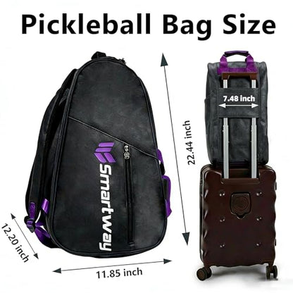 Smartway Tennis Bag for Men Women, 6 Rackets Large Racquet Bag with Shoe Compartment & Insulated Pocket, Waterproof Gym Backpack & Sports Duffel for Pickleball, Training and Daily Use - color: Black