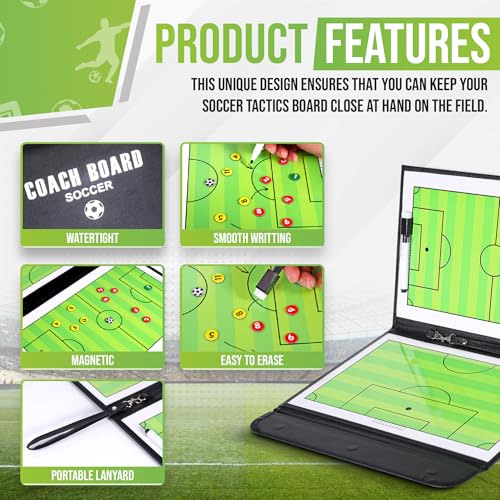 ZPU Dry Erase Coaching Board, Magnetic Coaches Clipboards, Portable Foldable Tactics Board with Dry Erase Marker Pen and Magnets – Basketball, Football, Soccer, Hockey