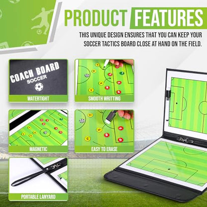ZPU Dry Erase Coaching Board, Magnetic Coaches Clipboards, Portable Foldable Tactics Board with Dry Erase Marker Pen and Magnets – Basketball, Football, Soccer, Hockey