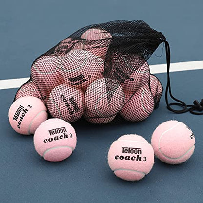 Teloon Pressure Training Tennis Balls-12 or 18 Count-Mesh Carry Bag，4 Colors Available，Pressureless Training Exercise Tennis Balls for Beginners. - color: PINK-18pcs