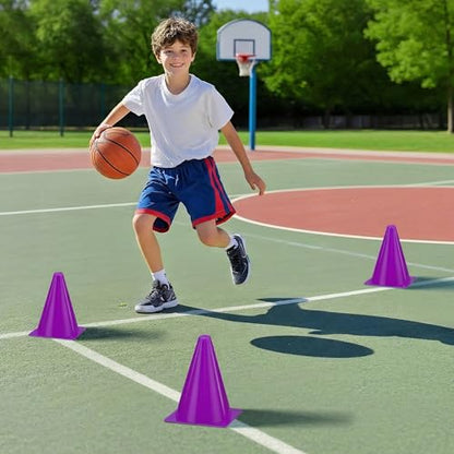 36pcs Cones 7 Inch Soccer Cones and Plastic Traffic Cones, Durable Cones for Sports Training, Ideal for Soccer, Basketball, Football, Skating, and Agility Drills Practice - color: purple