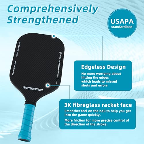 Pickleball paddles set of 2 | Rackets are made to USAPA standards | 3k fibreglass textured surface| rimless design | 16 mm polypropylene honeycomb core | Racket Set for Men, Women, Children.