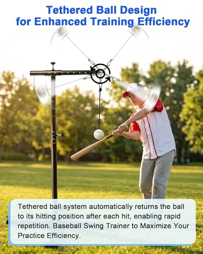 Batting Tee with Tethered Ball, Height Adjustable from 30" to 45" Baseball Batting Trainer, Batting Practice Equipment with 2 Sandbags, Baseball Swing Trainer to Improve Swing Power and Accuracy