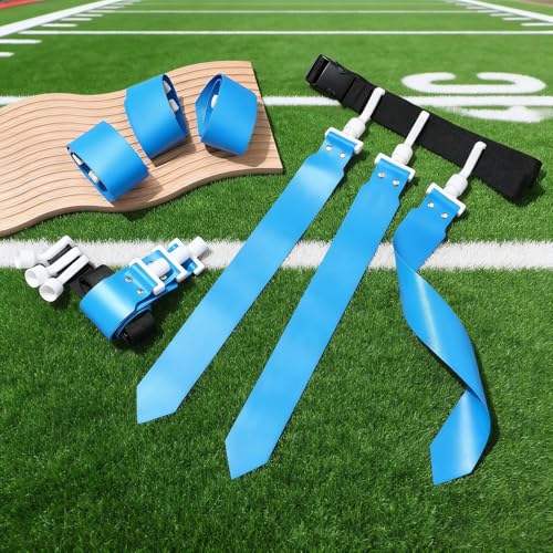 Hungdao 10/12 Players Flag Football Belts and Flags Adjustable Football Belts for Kids Teens Adults Team Training Sport Event - color: Light Blue