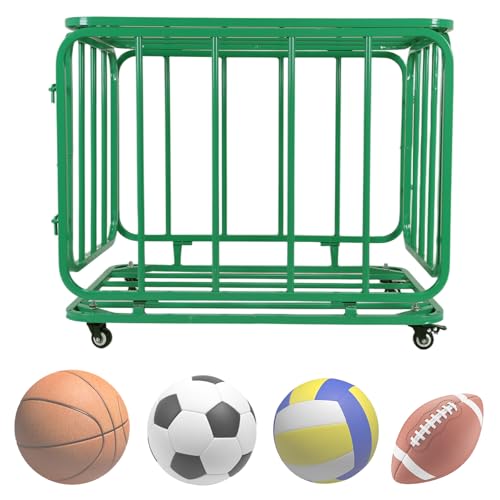 Rolling Sports Ball Storage Cart with Wheels & Lid Portable Foldable Sports Basket for Gyms Schools Clubs Indoor and Outdoor