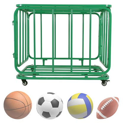 Rolling Sports Ball Storage Cart with Wheels & Lid Portable Foldable Sports Basket for Gyms Schools Clubs Indoor and Outdoor