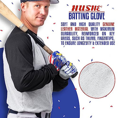 Hushe' American Flag Batting Gloves & Softball Gloves USA Flag Baseball Batting Gloves Youth Kids Baseball Batting Glove for Youth Men Adult & Unisex. - color: White Eagle, size: Youth Large