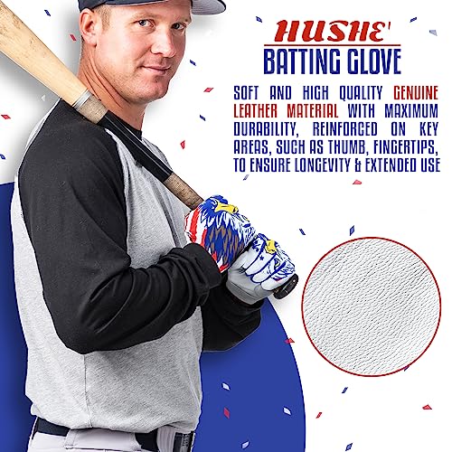 Hushe' American Flag Batting Gloves & Softball Gloves USA Flag Baseball Batting Gloves Youth Kids Baseball Batting Glove for Youth Men Adult & Unisex. - color: White Eagle, size: Youth X-Large