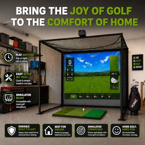YUNIC Golf Driving Cage with Metal Frame - Choose Standard Hitting Target or Simulator Impact Screen - size: 8'(W) x8'(H) x8'(D), style: Simulator Impact Cage