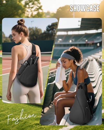 Pickleball Bag,Pickleball Bags for Women Men,Gym Bag,Protable Sling Backpack Fits 2 Paddles - color: B-Black