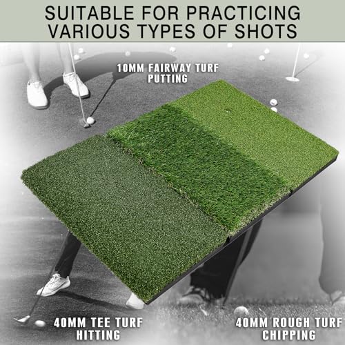 Premium Golf Hitting Mat, 10mm Foam Padding with Rubber Backing Golf Mat, Golf Practice Mat for Indoor and Outdoor Training