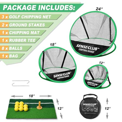 SENSECLUB Foldable Chipping Net & Floating Green, Indoor Golf Practice Chipping Target, Backyard Golf Game & Gifts - style: Round Net +Mat +Balls