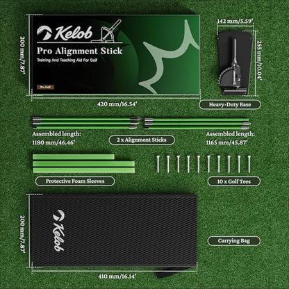 KELOB Golf Alignment Sticks Holder with Angle Adjustment, Detachable Rods with Metal Joints, Golf Swing Training Aid for Putting, Full Swing, Posture Correction, Portable Golf Trainer