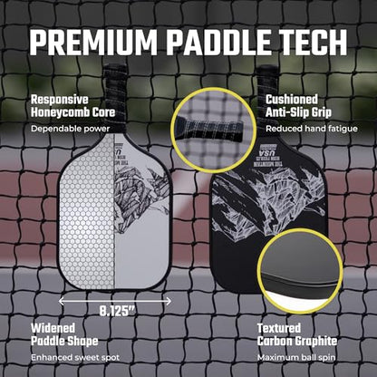 Bison Paddles: Carbon Graphite Pickleball Paddles - Lightweight Pickleball Rackets | Honeycomb Composite Core Improves Pickle Ball Placement and Increases Power | Durable Unibody Construction - color: Mountain Bundle
