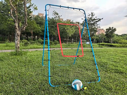 6-Angle Adjustable Volleyball Rebounder Net 7x4ft, High Stable Bounce Back Training Equipment for Practicing Volleying Bumping Spiking with High-Tension Net, PU Volleyball and Pump, Stakes - color: Blue