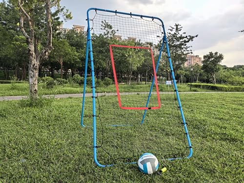 6-Angle Adjustable Volleyball Rebounder Net 7x4 ft with PU Volleyball and Stakes - Bounce Back Training Equipment for Practicing Volleying, Bumping, Spiking, Easy Set Up & Steady for Multi Sports