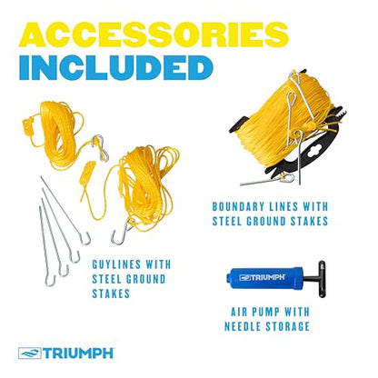 Triumph Sports Competition Volleyball Set for Backyard, Beach & Park with 32' Regulation Outdoor Volleyball Net, Steel Poles, Official Ball with Pump, Boundary Lines & Carry Bag