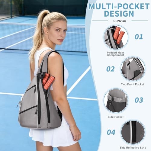 Pickleball Bag for Women and Men, Adjustable Pickle Ball Backpack, 2 in 1 Sports Sling Bag for Pickleball Paddles - color: Grey