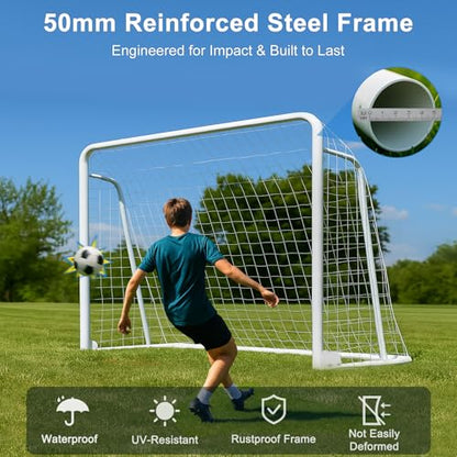 MOPHOTO Soccer Goal, 6X4/8x6/10x6.5/12x6/16x7/18.5x6.5/21x7/24x8ft Soccer Goals for Backyard, Full Size Soccer Goal for Teens & Adults Training - size: 10x6.5FT, style: Alloy Steel-Foldable