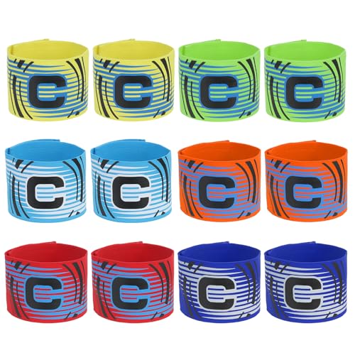 PATIKIL Soccer Captain Armband, 12 Pcs Captain Arm Bands for Soccer Elastic Captain C Arm Band Sports Captain Armbands for Youth Adult Football Team Training 6 Colors