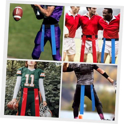 VANZACK Flag Football Belt Set for 90cm, Rugby Waist Belt with Full Hook and Loop Flags in Red and Blue, Outdoor Football Game Supplies for Youth Training and Competition