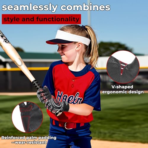 AIGEVTURE Baseball Bating Gloves Adult Youth Baseball Softball Batting Gloves Adult Kids Boys Girls - color: Black and Red, size: Kids Medium