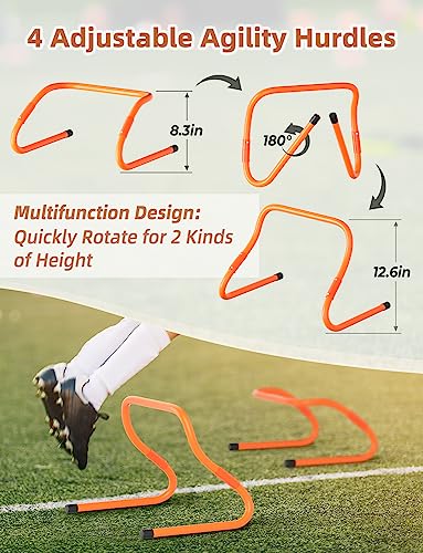 GHB Agility Ladder,Football Training Equipment Set,4 Agility Hurdles, 20 feet12 Rungs Speed Ladder,12 Disc Cones,Resistance Parachute, Jump Rope, 5 Resistance Bands - color: Yellow