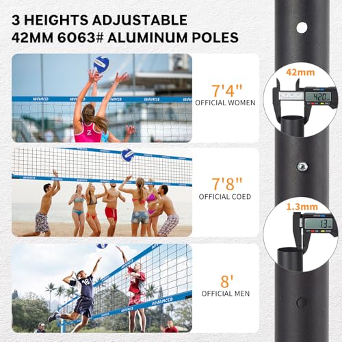 Professional Volleyball Net Set for Outdoor Fun with Adjustable Aluminum Poles, Upgraded Anti-sag Net, PU Volleyball, Boundary Line, Large Carry Bag