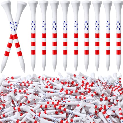 Mudder 600 Pcs Golf Tees USA American Flag Golf Tees Bulk Long Bamboo Red White and Blue Patriotic Tee for Men Women - size: 3-1/4", style: Novel