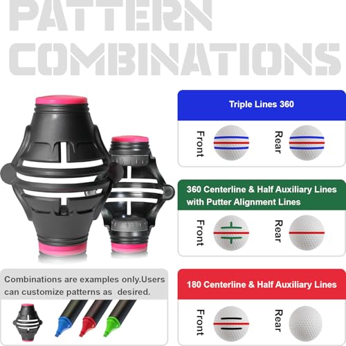 1 Pack 360° Triple Line Golf Ball Marker，Golf Ball Line Marker Tool，Golf Ball Marker Stencil，Alignment Ball Marker，Golf Accessories - color: 1 Pack 360° Triple Line Golf Ball Marker（Black&Pink）