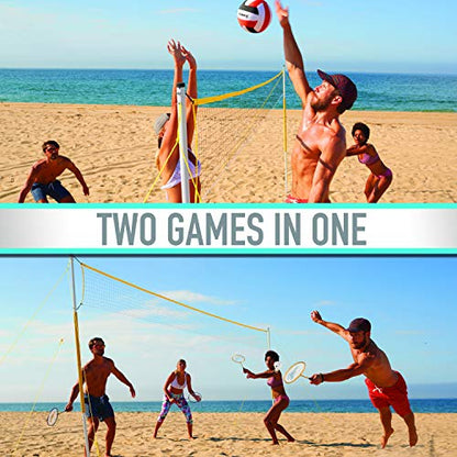 Franklin Sports Volleyball + Badminton Combo Sets - Backyard + Beach Outdoor Volleyball + Badminton Net Set - Portable Badminton + Volleyball Net with Poles - Volleyball, Rackets + Birdies Included - style: Family
