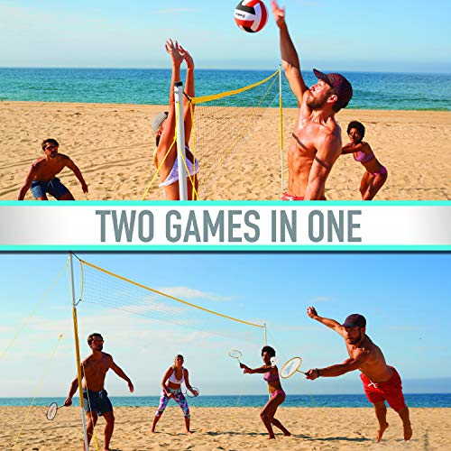 Franklin Sports Volleyball + Badminton Combo Sets - Backyard + Beach Outdoor Volleyball + Badminton Net Set - Portable Badminton + Volleyball Net with Poles - Volleyball, Rackets + Birdies Included - style: Family