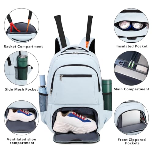 ACESAK Tennis Backpack Tennis Bag for Women Men - Tennis Bag Holds 2 Rackets, Badminton Squash, Pickleball Paddles Balls - color: Blue
