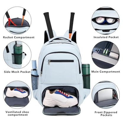 ACESAK Tennis Backpack Tennis Bag for Women Men - Tennis Bag Holds 2 Rackets, Badminton Squash, Pickleball Paddles Balls - color: Blue