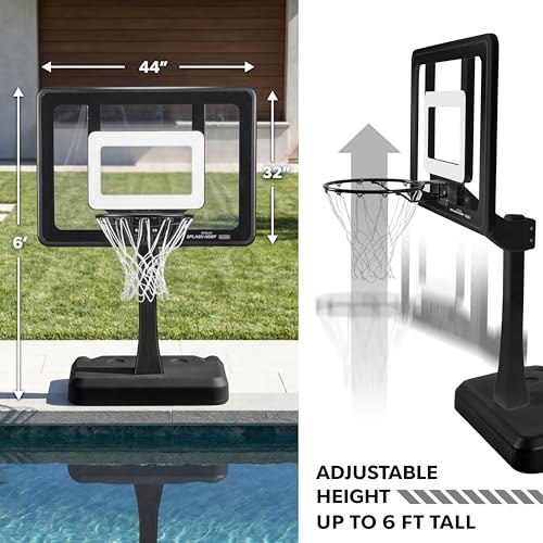 GoSports Splash Hoop Elite - Adjustable Height or Fixed Post - Pool Hoop Basketball Game with Water Weighted Base, Regulation Steel Rim and 2 Pool Basketballs - color: Elite Adjustable - Black