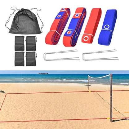 Beach Volleyball Lines for Sand Marking Lines Set (8M 16M Length) for Beach Party, red Blue