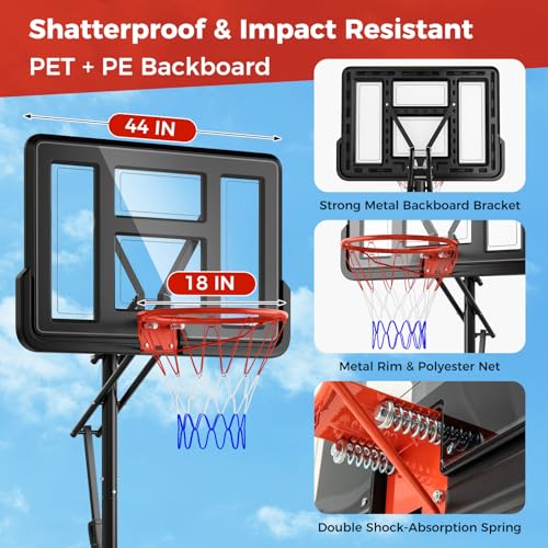 Goplus Portable Basketball Hoop Outdoor, 10FT Basketball Goal w/ 44'' Shatterproof Backboard, Easy Adjust Height, Fillable Base, Free Weight Bag for Teens Adults Driveway Backyard - style: 7.9-10FT, 6-Level