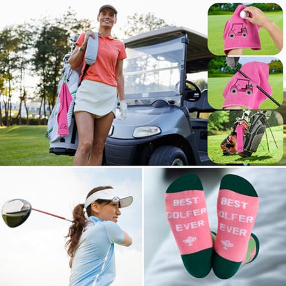 SAIWEILAI ONLINE 12 Pieces Golf Gifts for Women Golfers Christmas Gifts Set with Funny Golfing Can Glass Socks Towel Makeup Bag Hat Clip Bag Ball and Tee Holder - style: Women