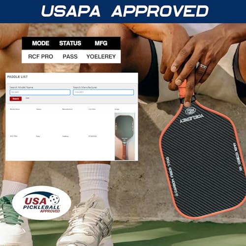 Carbon Fiber Pickleball Paddle, 3K Carbon Abrasion Surface (CAS) for Spin Friction with 16MM Honeycomb Core Pickleball Paddle, T700 Raw Carbon Fiber for Power & Consistency, USAPA Approved